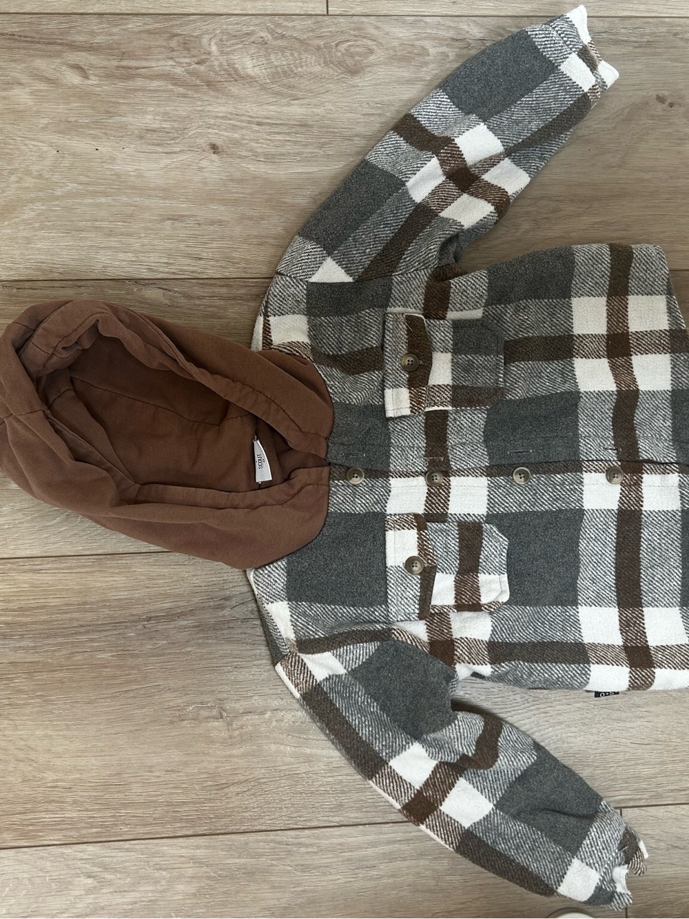 Olive + Scout Boys Plaid Hooded Shacket Jacket Brown Gray Size 4T